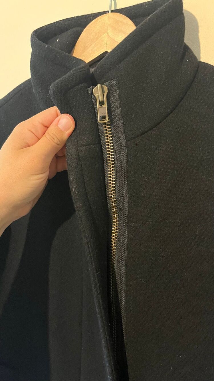 J.Crew Stadium Cloth Black Wool Blend Stand Collar Zip Coat Jacket Size 00 - Picture 7 of 10